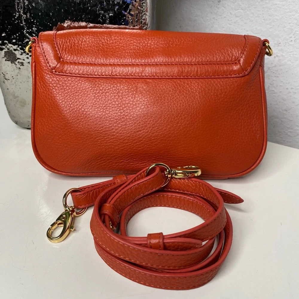 Tory Burch‎ Amanda Burnt Orange Pebbled Leather Mini Crossbody Preppy Coconut